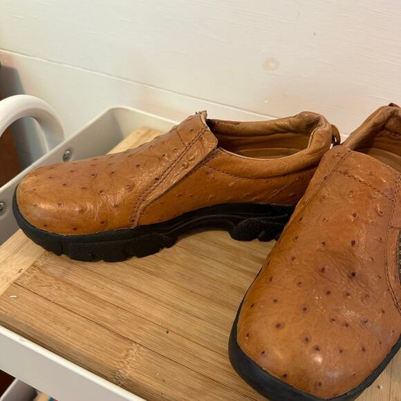 Roper Ostrich Western Loafer Clog Tan leather slip on mens 7.5 womens 9.5 - Picture 2 of 7